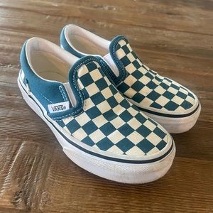 GUC teal/white checkered slip on kids Vans size 10.5